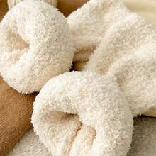 1 Pair Knee High Leg Warmers, Thermal Lined Leg Warmers For Knee, Thigh And Calf Protection, Unisex Thick Coral Fleece Long Leg Warmers, Simple Striped Knee Pads Leg Sleeves For Winter - Multicolor - View 3