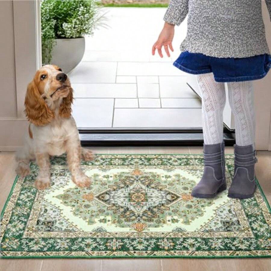 Noahas - Tapete para puerta delantera 2 x 3 pulgadas diseño clásico de área verde lavable a máquina antideslizante de pelo bajo para interior y exterior - 211x2Rectangular - Ver 1