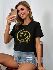 INawly Crew Neck Printed T-Shirt - Black - View 4