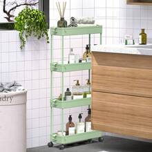 4-Tier Slim Rolling Storage Cart Storage Cart Organizer Rolling Utility Cart, Mobile Shelving Unit Slide Out Storage Shelves For Kitchen Living Room Bathroom Laundry Room & Dressers Outdoor Decor - màu xanh lá - Xem 3