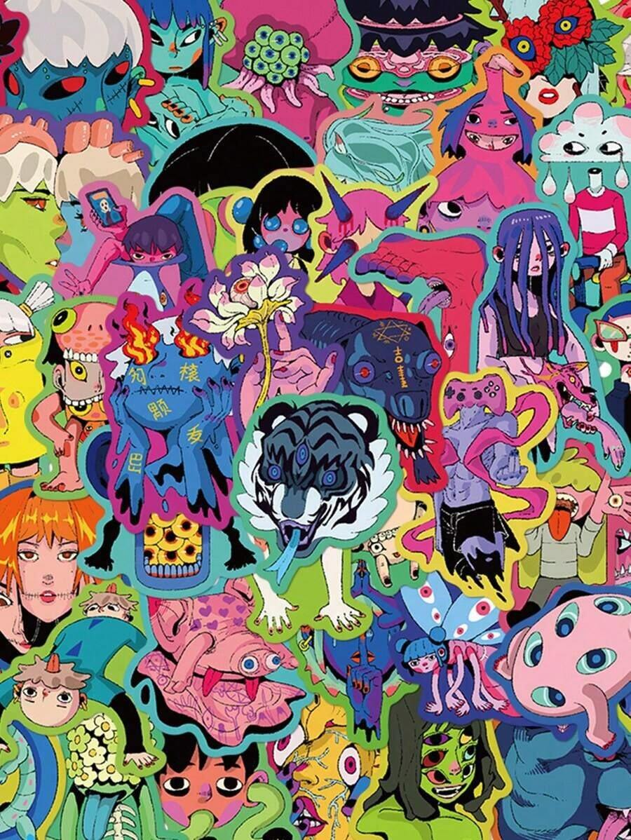 50pcs Creative Abstract Sticker Set For Diary, Notebook, Phone Case, Laptop, Skateboard, Luggage, Water Bottle Decoration,School Supplies,Back To School - Nhiều màu - Xem 1