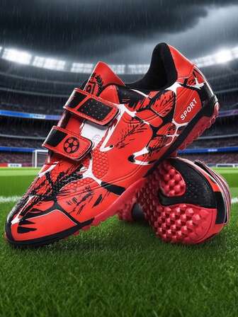 迷彩图案青少年足球鞋，软钉鞋底，耐磨外底，防滑，适合训练和比赛