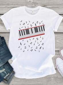 Beat It Tee, Piano Keys, Music Notes,  Piano T-Shirt, 80s Shirt - White - View 1