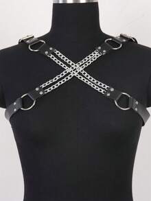 男士PU皮革朋克胸带式安全带 可调节男士胸链舞台夜总会酒吧表演安全带 - 黑色 - 查看 3