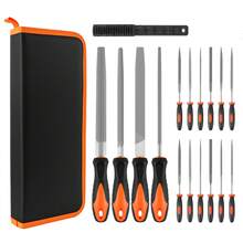 Huini 17PCS Metal File Set Metal Filler For Steel, 12 Needle Files With Storage Bag, Steel Brush, Wood Files With Handle For Woodworking, Metalworking - Orange - View 1