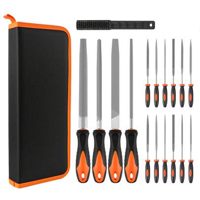 Huini 17PCS Metal File Set Metal Filler For Steel, 12 Needle Files With Storage Bag, Steel Brush, Wood Files With Handle For Woodworking, Metalworking