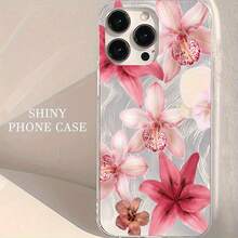 Pink Lily elegant pattern mobile phone case, compatible with iPhone 16 Pro Max/15 Pro Max/14/16 Plus/13 Pro/12/11/X/XR/XS Max anti-drop transparent protective case, high value - transparente - Ver 6