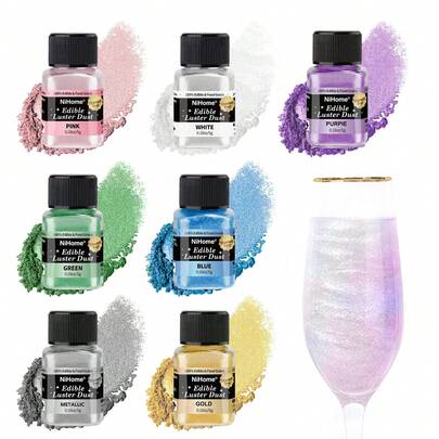 闪亮可食用闪光粉，彩虹色 - 适用于惊艳蛋糕、婚礼甜点、鸡尾酒和饮料 - 纯素光泽闪光粉（5克）