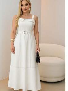 Vestido Longo Feminino com Cinto  Look Luxo para Festas Natal e Ano Novo Para Mulheres Vermelho Branco Amarelo