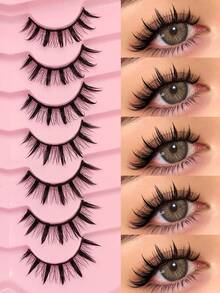 Asiteo 7 Pairs Cartoon Style False Eyelashes, Natural & Lengthening False Lashes, Anime Style Thin Strip Fake Lashes With Pointed Ends, Suitable For Daily Makeup, Cosplay, Party And Reusable - Spiky Manga Lashes - View 1