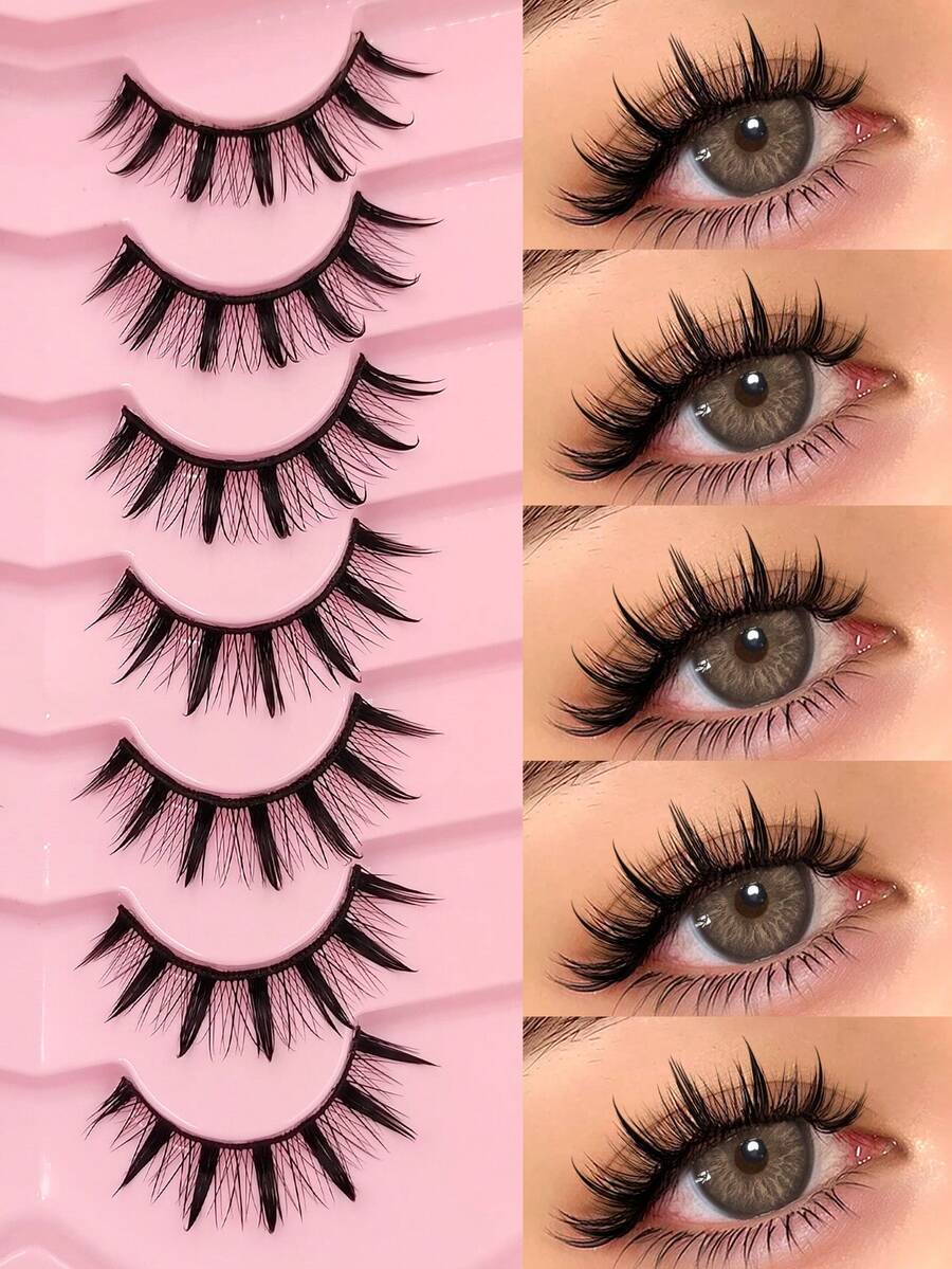 Asiteo 7 Pairs Cartoon Style False Eyelashes, Natural & Lengthening False Lashes, Anime Style Thin Strip Fake Lashes With Pointed Ends, Suitable For Daily Makeup, Cosplay, Party And Reusable - Spiky Manga Lashes - View 1