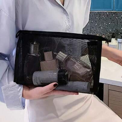 Bolsa de cosméticos de malla transparente, organizador de artículos de tocador de gran capacidad, bolsa de viaje minimalista