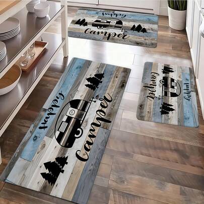 Flannel Floor Mat This "Happy Camper" Patterned Flannel Mat Is Thick, Easy To Clean, And Suitable For Kitchen Mats, Entrance Doormats, Bedroom Headboard Mats, Living Rooms, Hallways, Bathrooms, Laundry Rooms, A