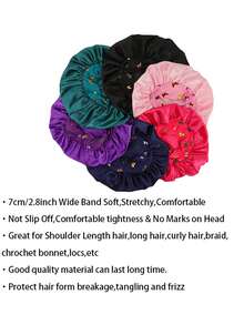 قبعة حرير للنوم للنساء ذات حافة واسعة وحزام مطاطي مطبوع، قبعة نوم من الحرير الناعم للشعر المجعد (نمط طباعة عشوائي)