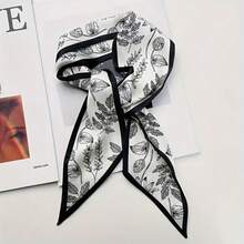 Korean-Style Printed Long Scarf, New Women'S French Headband For Spring And Autumn, Lazy Neck Scarf, And Bag Tie. - 黑色 - 查看 1