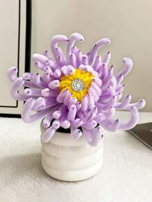 1 szt. wielokolorowa sztuczna chryzantema w doniczce, delikatny, ręcznie robiony bukiet do wnętrz, odpowiedni do domu, kuchni, sypialni, na wesele, święta i imprezy.