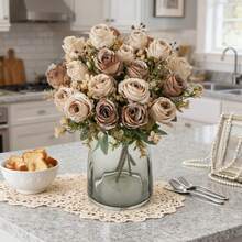 1/80PCS Artificial Rose Flowers Silk Roses Fake Plants For Spring Autumn Decorations, Wedding Vase For Home,Dining Room, Bedroom,Kitchen,Bathroom Decorations,Mother Day Gift, Festival Birthday Party Accessories, Outdoor Garden Decorations - Brown - View 3
