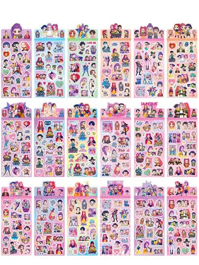 Mattel 18张K-Pop Wish Hunters Q版卡通贴纸超值套装（Rumi、Mira、Zoey角色），防水乙烯基贴纸，适用于笔记本电脑、水瓶、行李箱、日记本、剪贴簿、手工制作，生日、圣诞节、万圣节派对收藏品、粉丝礼物