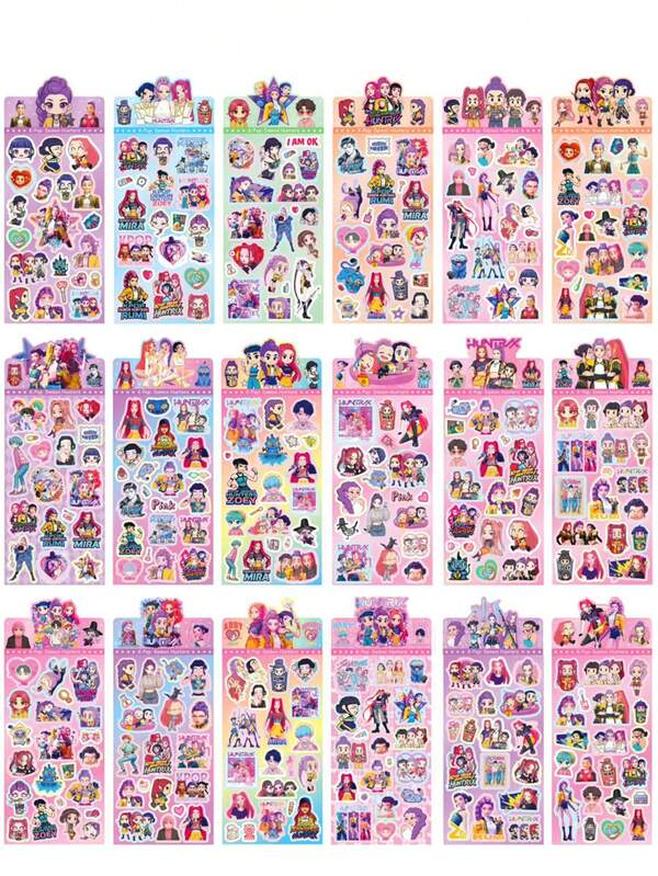 18pcs K-Pop Idol Hunter Cartoon Cute Sticker Pack (Including Characters Rumi, Mira, Zoey, Etc.), Waterproof Vinyl Stickers Suitable For Laptop, Water Bottle, Luggage, Notebook, DIY, Great For Birthday, Christmas, Halloween Party Collectibles And Fan Gifts