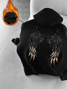 Women's Winter Wing Graphic Long Sleeved Drawstring Hoodie With Pocket ,Casual Loose And Versatile Holiday Style Tops,Fashionable Winter Women Clothes Suitable For Daily Wear - Black - View 9