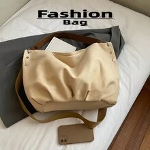 Borsa a tracolla in tela vintage con rivetti, colore unito, con cinghia regolabile per pendolarismo e scuola, borsa a spalla/a tracolla per donna