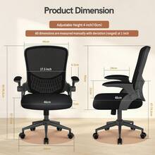 GartistGo Ergonomic Office Desk Chair With Flip-Up Armrests, Mid-Back Mesh Chair With Lumbar Support, Adjustable Height & Storage Backrest, Comfortable Computer Chair For Home Office - Black - View 4