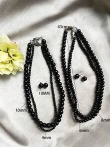 1 Set Of Grey, Pearl White, Black High-End Luxurious Pearl Necklace & Earrings, French Retro Jewelry For Valentine's Day, Wedding, Mother's Day