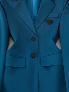 Solid Color Single Button Long Sleeve Single-Breasted Waistcoat Suit Pants Two-Piece Set - Blue - View 4