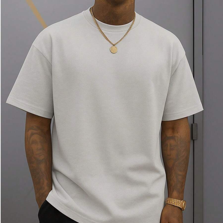 Men's Loose And Long Plain T-Shirt 100% Cotton 30.1 Lightweight And Cool Basic Shirt For Everyday Wear - Trắng băng - Xem 1