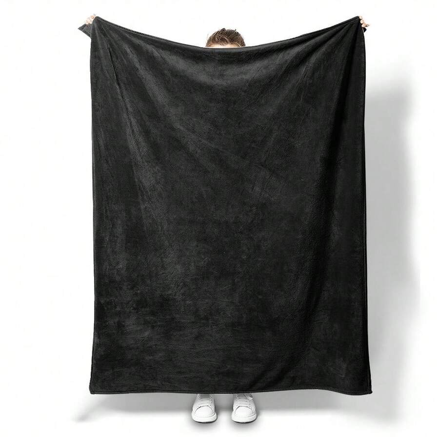 1PC Black Simple Flannel Blanket - Exquisite Design, Suitable For All Seasons, Nap, Office, Sofa, Car - Great Gift Choice, Durable Edges, Fun Shape, Small Throw Blanket - Multicolor - View 1