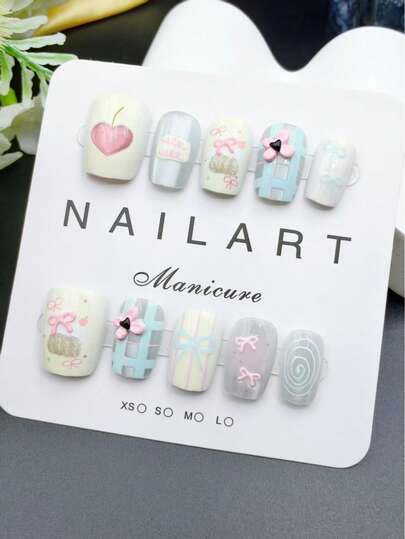 Purely Handmade Nail Art, 10-Piece Set, Beige, Short Trapezoid, Beauty, Fragrance Style, French Tip Nails, Press On Nails, New Years Nails, Valentines Nail, Uv Light Nails, Summer Nails, Wearable Nail Art, Elegant And Generous Design, High-End French Style, Gel Polishing, Flash, Cat's Eye Effect, Metallic Luster, Full Coverage Of Fake Nail Tips Nail Supplies