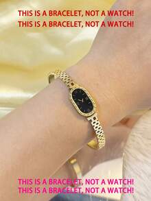 1pc Vintage Dial Style Bracelet For Women, Roman Numeral Hollow Strap Titanium Steel Bracelet Jewelry - Gold - View 7