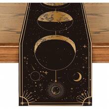 Caminho de mesa com arte astrológica e mágica da lua, decoração sazonal mística e gótica para mesa de jantar e cozinha, ideal para festas em casa. - Preto - Ver 8