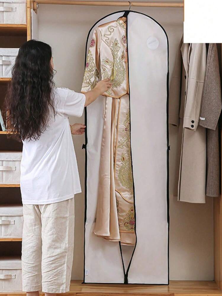 1pc Portable New White Non-Woven Garment Bag, Wedding Dress Bag, Long Dress Storage Bag, 180cm/70.86in - Multicolor - View 5