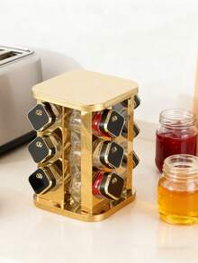 360° Rotating Spice Rack, Easy To Clean Multi-Layer Storage Rack, Stainless Steel High-Quality Rotating Seasoning Rack, 360° Smooth Rotation, Modern Kitchen Storage Organizer, 360° Rotating Seasoning Set, Multi-Layer Countertop Storage, Kitchen Condiment Jar Organizer - Gold - View 6