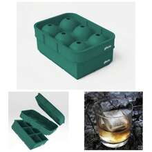 Combo Bandejas de silicona para cubitos de hielo - Bola de hielo esfrica y moldes cuadrados grandes para cubitos de hielo - Negro - verde - Ver 1