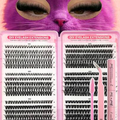 Rikuaild 530/590pcs False Eyelashes Set, Curl Degree 30D+40D+50D+60D+80D+100D, Natural Fluffy & Soft, Includes Eyelash Glue, Tweezers And Brush, Easy DIY Lash Application At Home