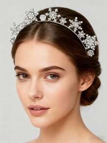 1pc/2pcs Christmas Snowflake Elegant Glass Snowflake Headband, Suitable For All Seasons, Wedding Decoration, Crown Headband, Evening Dress Accessory, Rhindiamond Headpiece - Silver - View 1