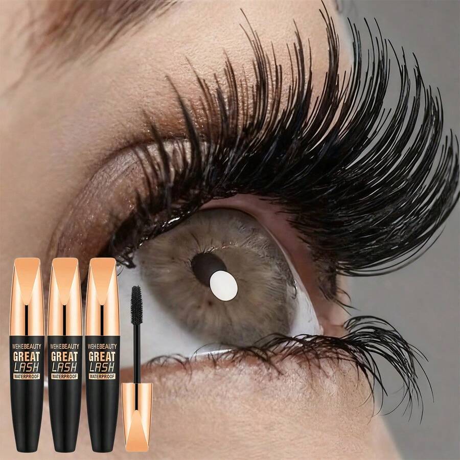 3-Piece Mascara Set: Plump, Curled, Slender, Thick, Waterproof, Non-Smudging, Long-Lasting 4D Mascara Eye Makeup Set - 黑色 - 查看 1