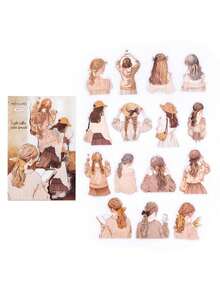 30pcs/Pack Vintage Girl Silhouette Stickers, Scrapbooking Decorative Stickers For Diary, Photo Album, Craft DIY - Multicolor - View 12