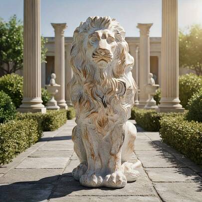 Estatua de león falso vintage, figura decorativa de arte, escultura para boda, adecuada para decoración de jardín, patio, césped, balcón del hogar, decoración comercial