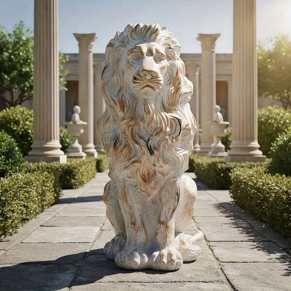 Estatua de león falso vintage, figura decorativa de arte, escultura para boda, adecuada para decoración de jardín, patio, césped, balcón del hogar, decoración comercial