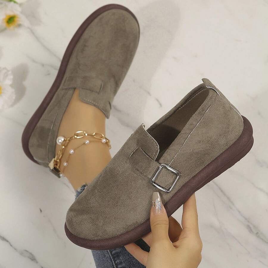 Outdoor Spring Autumn Womens Shoes Ladies Shoes Loafers Flats Walking Travel Cozy Padded Suede Clogs Adjustable Buckle Rounded Toe - Brown - View 1