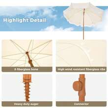 7ft Beach Umbrella Outdoor Patio Umbrella With Fringe & Sand Anchor, Outdoor Patio Heavy Duty Windproof Portable Tassel Umbrellas For Sand With Push Button Tilt & Carrying Bag, UPF 50+-Local Delivery - White1 - 查看 6