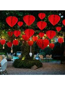 2 Stücke herzförmige Wabenpapierdekoration, Wabenkugeln geeignet für Valentinstag, Fotoprops, Hochzeitsdekoration, Jahrestag, Geburtstagsparty - Verschiedenfarbig - Übersicht 3