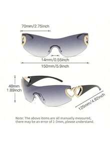 Y2K One-Piece With Heart-Shaped Decorative Frame And Wrap-Around Lenses For Women's Fashionable Eye Protection - 金紫粉紅 - 查看 5