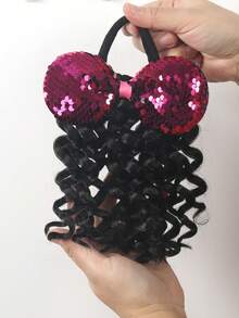 20 cm syntetisk hästsvansförlängning med elastisk lockig hästsvans med rosett barn barnhästsvanshårförlängning 1 st - Natursvart - Visa 8