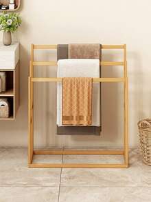 Modern Wooden Freestanding Bathroom Towel Rack - Space-Saving Floor-Standing Towel Storage Rack With Multiple Shelves, Light Brown And Brown, Ideal For Home Use, Bathroom Storage Solution | Minimalist Design | Wooden Frame, Bathroom Storage Rack And Shelving, Towel Rack - Multicolor - View 2