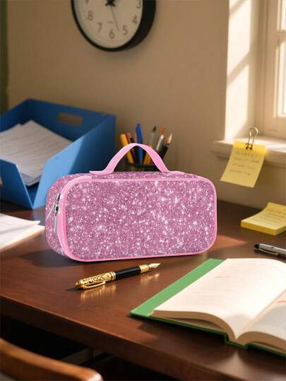 新款鲨鱼铅笔盒，鲨鱼奇幻艺术铅笔袋，拉链隔层涤纶铅笔袋，动物图案化妆包，可重复使用文具，返校用品，旅行化妆包，适合少女