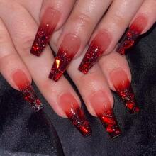 Halloween Xl Red Nails Press Ons Long Coffin Press On Nails Red Full Diamond Design False Nails Full Cover Acrylic Fake Nails Gift For Women 24pcs{Inchcolor_nameinch:Inchreddiamondinch} - 紅鑽 - 查看 3